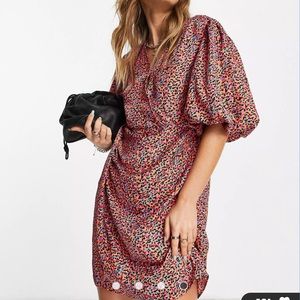 ASOS Vero Moda satin wrap front mini dress in bright leopard print